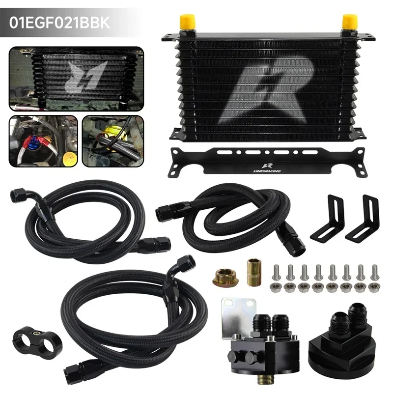 Universal 13 Row AN10 Oil cooler Trust w/Bracket+Filter Relocation Adapter Hose Kit 3/4