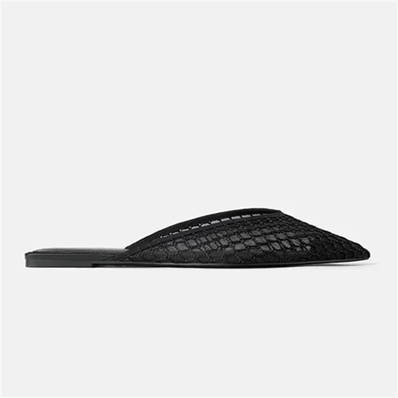 Women's Pointed Toe Slippers 2024 Summer Designer Mesh Beach Flat Shoes Slides Outside Mules Gladiator Sandals Zapatos De Mujer image 5