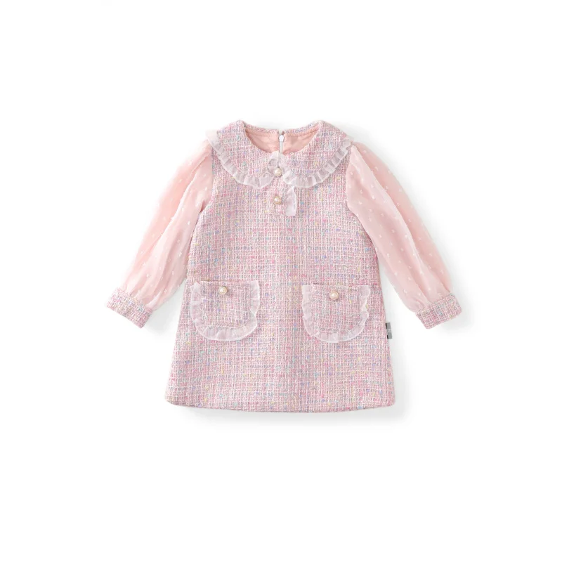 

Girls New Spring and Autumn Long Sleeve Dress Lotus Leaf Collar Puff Sleeve Dress