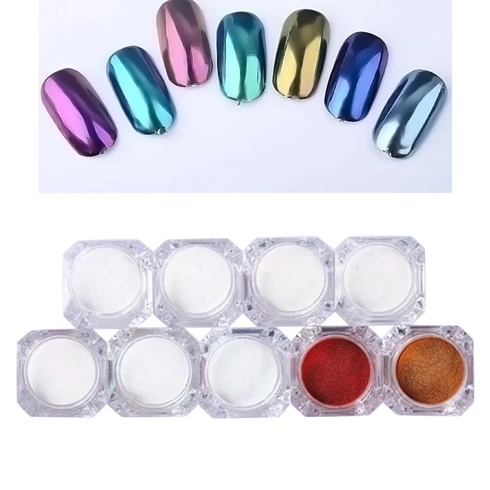 

9Pcs Shell Powder Nail Art Rainbow Mirror Glitter Powder Pearl Pigment Metallic DIY Manicure Vibrant Colors Long-Lasting Shine