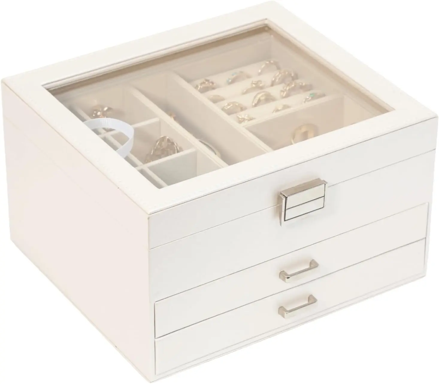 

Clear Lid Jewelry Box,3 Layers Jewelry Organizer Large Multi-Functional Jewelry Storage Box with 2 Drawers,Jewelry Displ