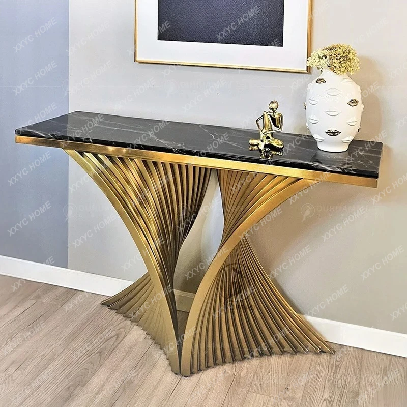 

light luxury stainless steel titanium marble entrance to the wall entrance table
