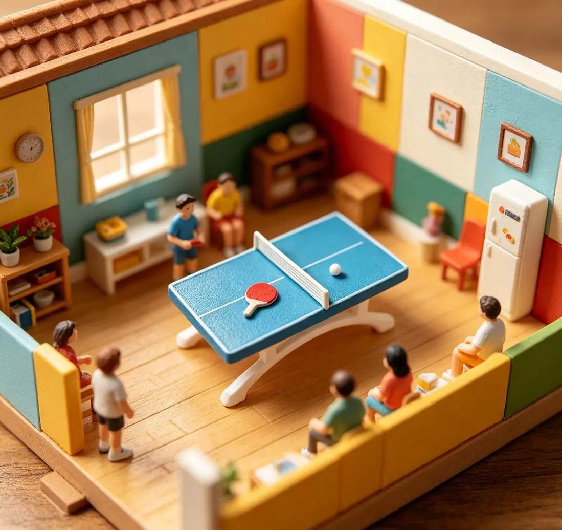 Mini Set de Tenis de Mesa, Mesa de Ping Pong para Casa de Muñecas con Paleta y Pelota, Muebles Deportivos de Simulación para Sala de Juegos y Diorama
