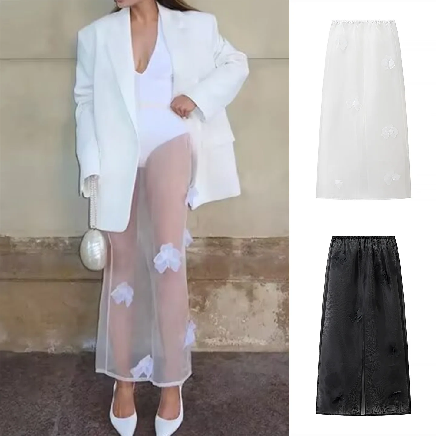 

Коврик Sle 3D Цветочное Украшение Трапеция Прямая Трубка Сетка f Юбка Новое Прибытие Осень 2025 Женская Повседневная Полиэфирное Волокно