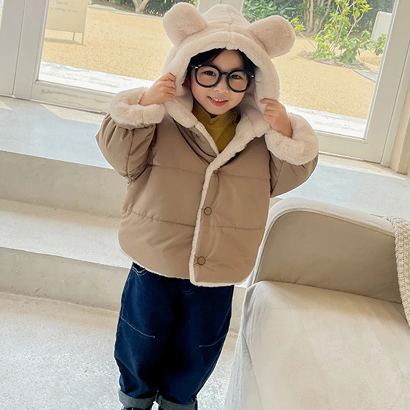 

Children Cotton Padded Coat Winter Thick Warm Korean Version Of Hooded Down Jacket Fashion Kids Wear 2-7-Year-old Boys and Girls