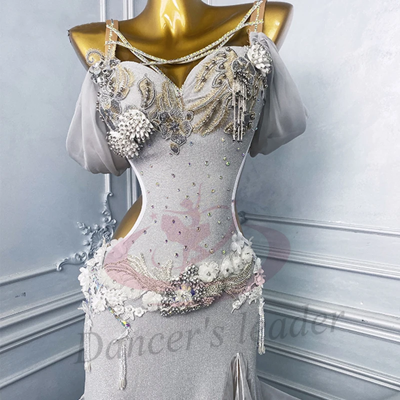 زي الرقص الشرقي للنساء والبالغين والأطفال، فستان أداء سامبا عالي الجودة باللون الأبيض الفضي