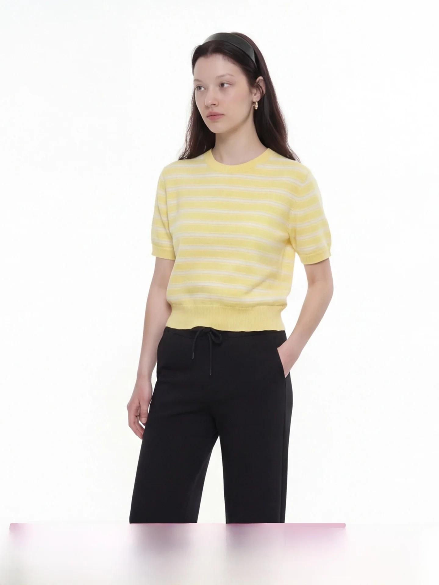 

Новый женский приталенный свитер COIE: желтый, с контрастными полосами, с эффектом утяжки на талии, из смесового хлопка, в повседневном стиле, вязаный топ