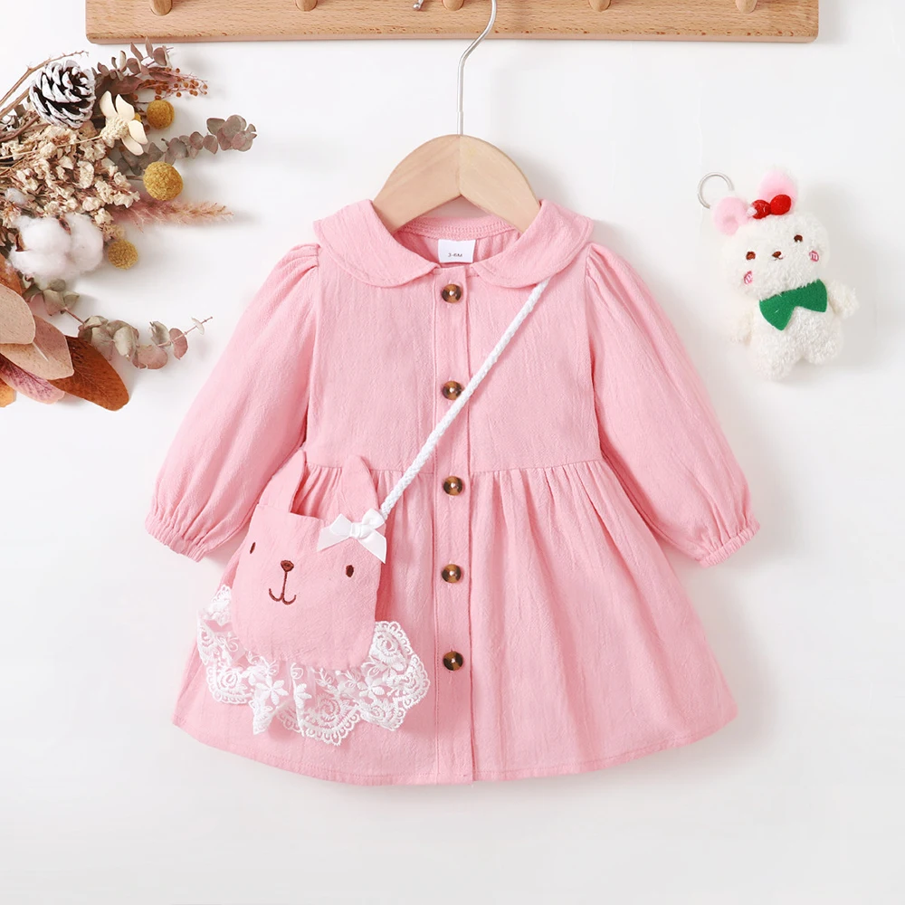 LAPA 3-24M Princess Dress Suit Baby Girls Peter Pan Collar Long Sleeve Dress+Cute Bunny Bag 2 PCS Set New Fashion Party Costumes