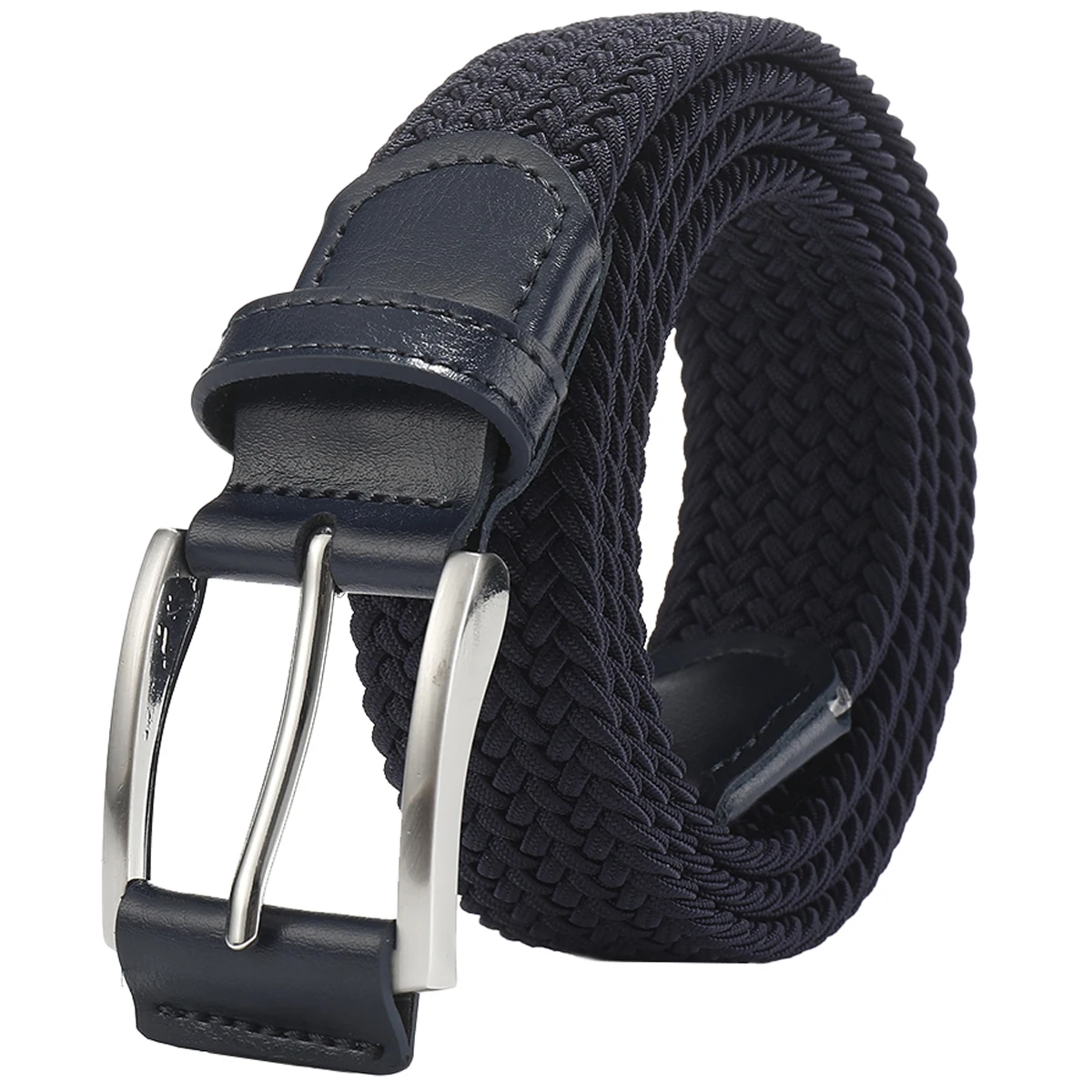 حزام خصر منسوج مرن من جلد البقر مع إبزيم إبرة للرجال والنساء حزام كاجوال بدون ثقب للسراويل الرجالية والنسائية