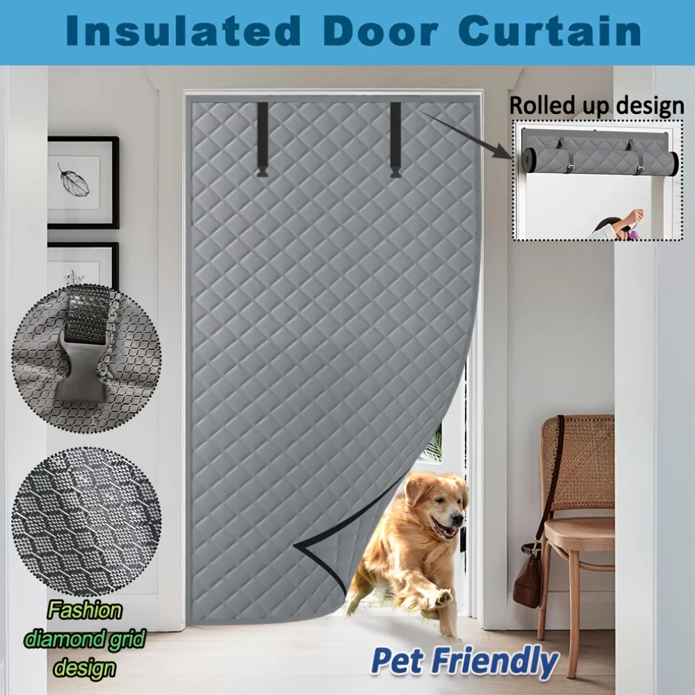 

Зимняя термозанавеска для двери, свернутая конструкция с пряжкой для хранения, без инструментов, простая установка для спальни, гостиной