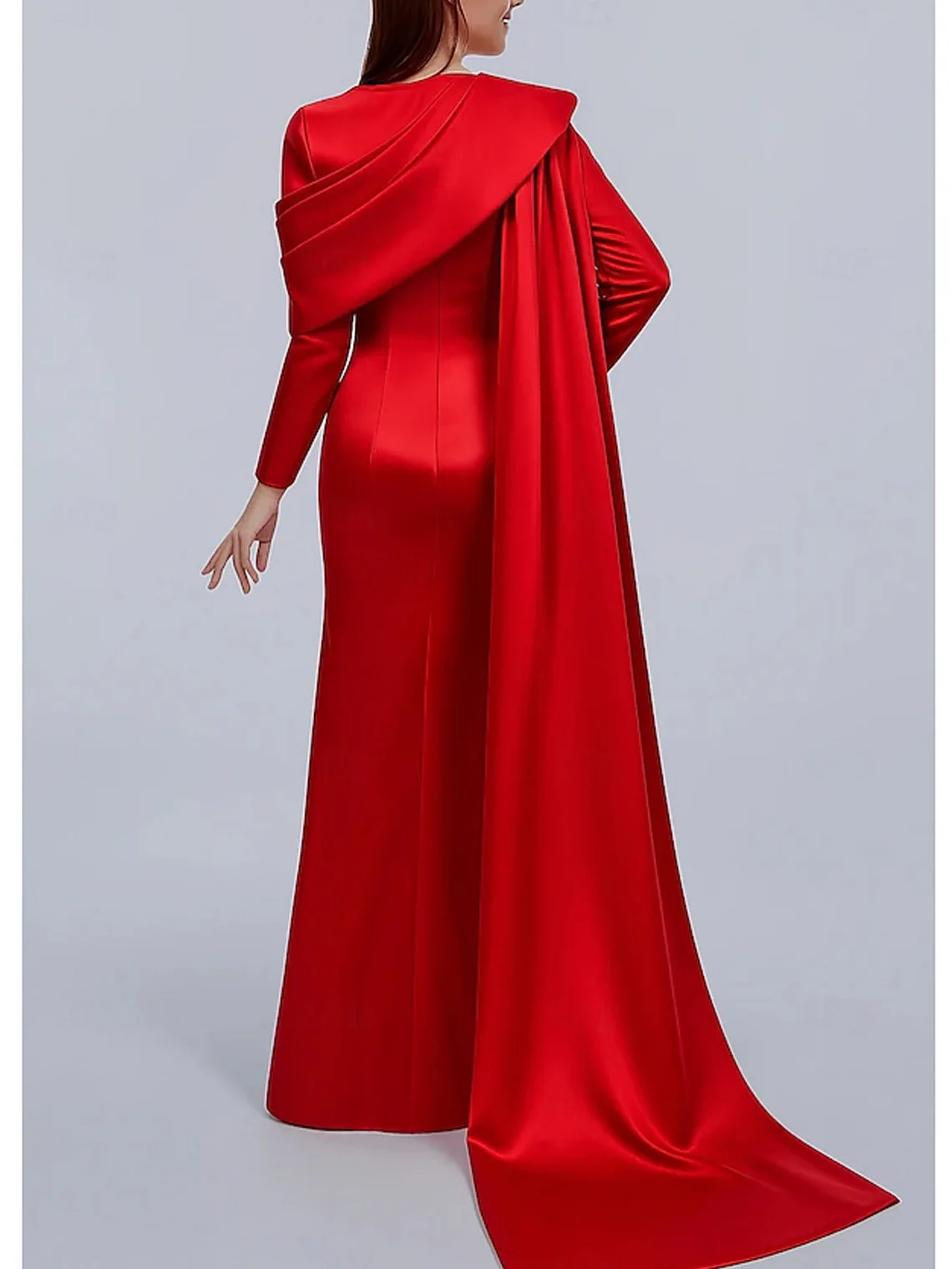 エレガントなマーメイドサテンプロムドレス、イレギュラーカラー、フロア丈、ロングスリーブ、無地、フォーマルイブニングガウン、2025年、無料カスタマイズ