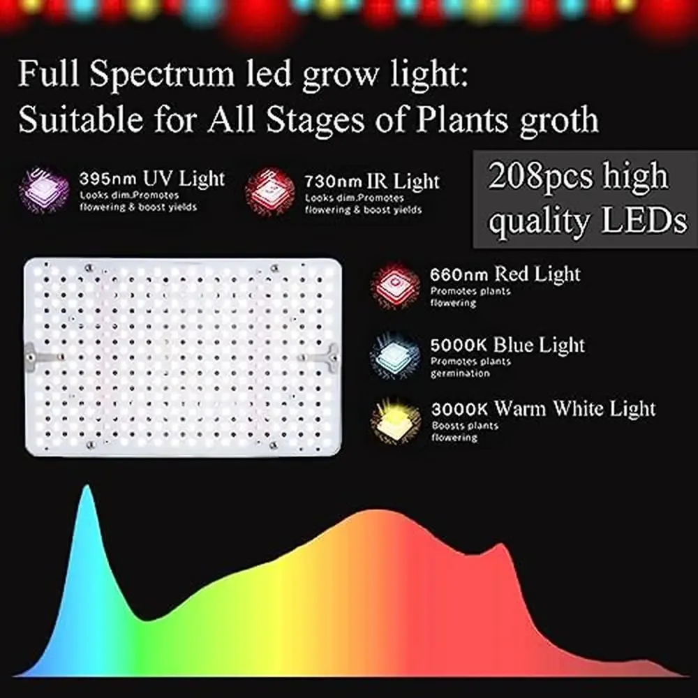 Luz LED de espectro completo con trípode ajustable, lámpara para cultivo de plantas de interior, plántulas y suculentas, 2000 lúmenes, 25W