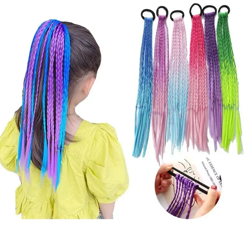 Korean Fashion Women Wig Braids Girls Dirty Braid Hair Rope Children Gradient Barrettes Headwear Baby Kids Hair Accessories