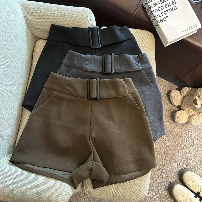 Women's Brown Micro Woolen Shorts High Waist Booty Shorts Vintage Harajuku 2000s Y2k Gyaru Short Pants 2000s Clothes Spring 2026