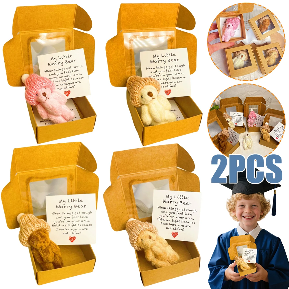 

2/4 шт. мини-плюшевый плюшевый мишка в коробке с эмоциональной поддержкой, мягкий плюшевый мишка ручной работы для детей на день рождения