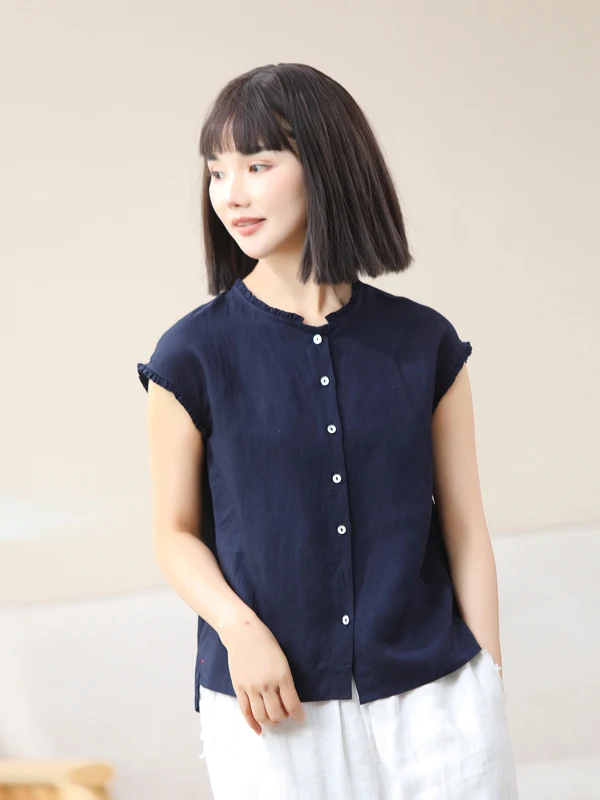 

Spring Summer New Pure Color round Ne Svel Open Cardigan Artistic Retro Wooden oulder Casual irt 2428