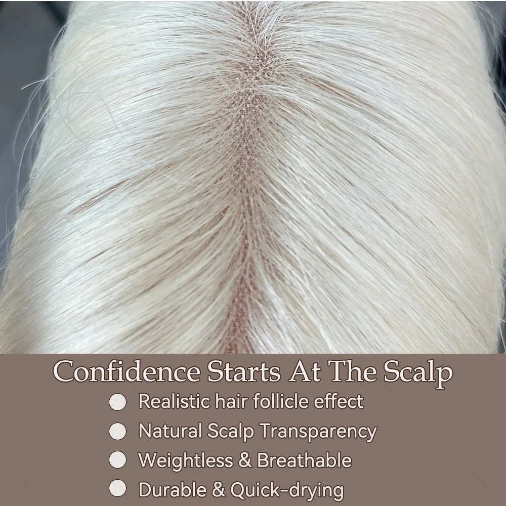 Berambut pirang # 613 Topper Rambut Asli Manusia 5x5 inci Basis Mono 14 inci Rajutan Tangan Bernapas Rambut Remy Buatan Mesin Dapat Diwarnai Dengan Mudah