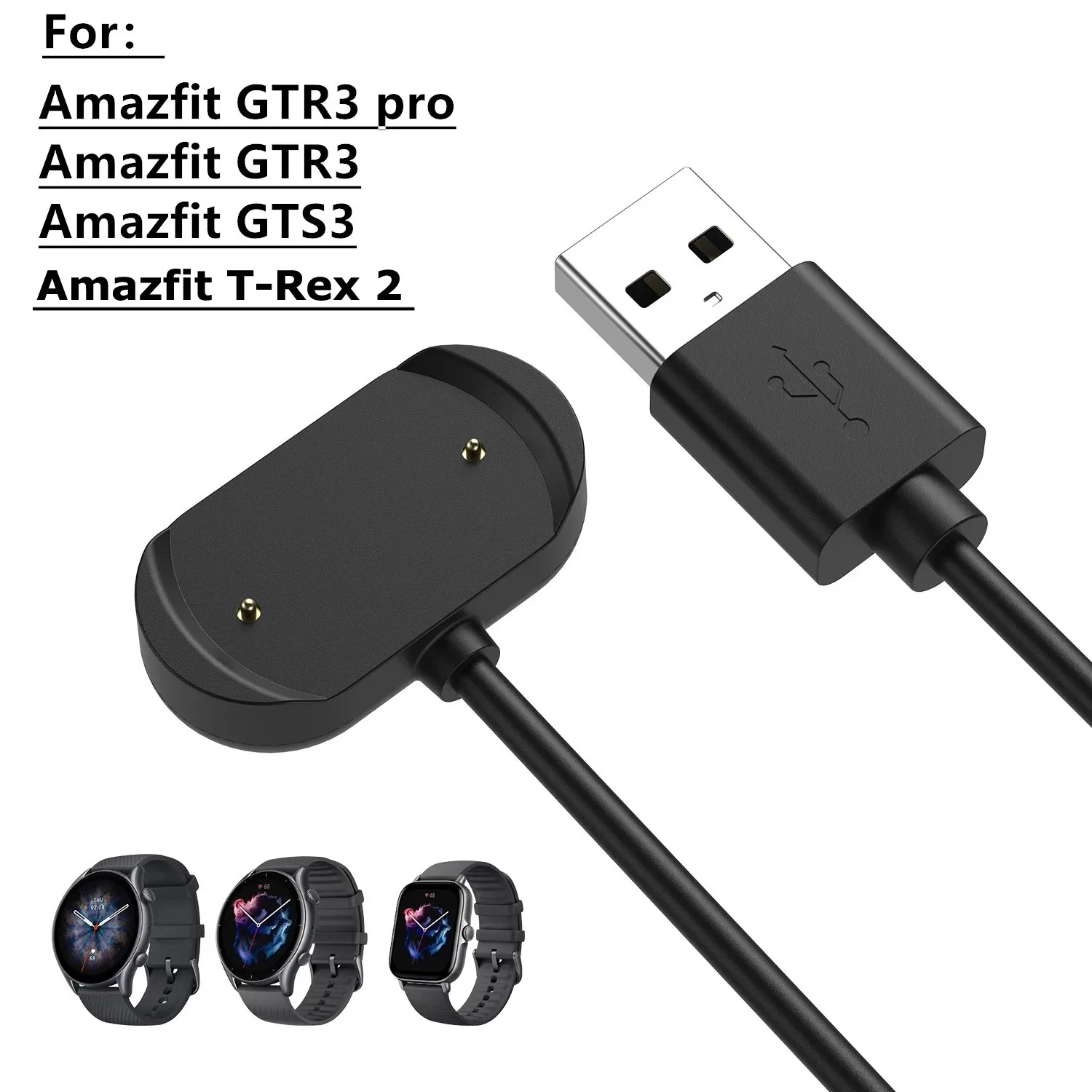 USB Charging Cable For Xiaomi Huami Amazfit GTS3/GTS 4 GTR 3 PRO/T-Rex2 /GTR4 pro Watch Charger Cradle Fast Charging Power Cable