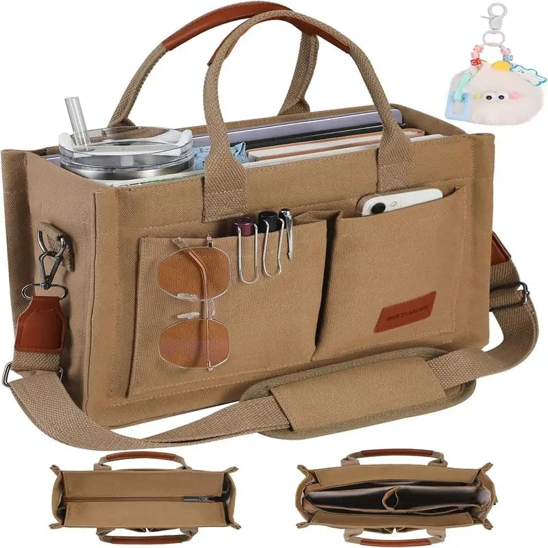 

Холщовая сумка-тоут для женщин с застежкой-молнией, отделениями и нижней опорой