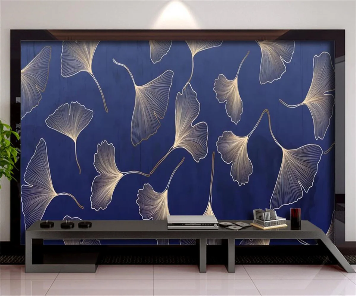 Customized Size Modern simple abstract ginkgo leaf light luxury Background Mural Home Decoration Bedhead Sofa mural 3d wallpaper