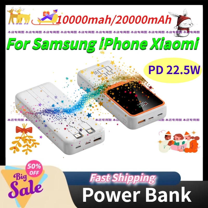 

10000mah/20000mAh Power Bank External Large Battery Capacity PD 22.5W Fast Charging Portable Charger For Samsung iPhone Xiaomi