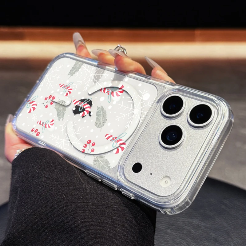 عيد ميلاد سعيد كاندي قصب المغناطيسي قضية الهاتف آيفون 17 16 11 12 13 14 15 زائد برو ماكس X XR XS سليم واضح حالات وقائية #4