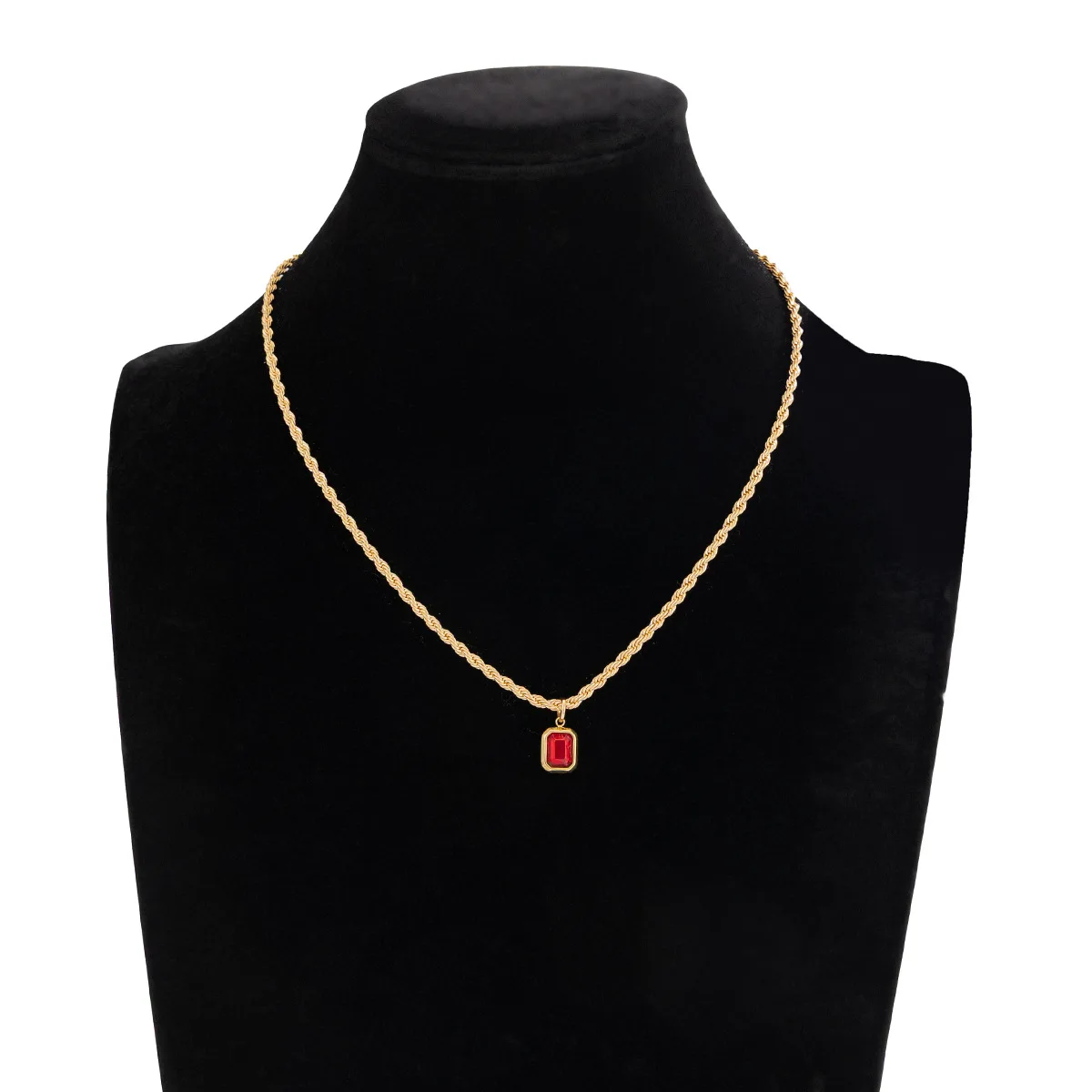 Hip-Hop Quadratischer Farbkristall-Anhänger Halskette Retro Herren Goldfarbene Gedrehte Kette Schmuck Modische Casual-Outfit Halskette – Detail 4