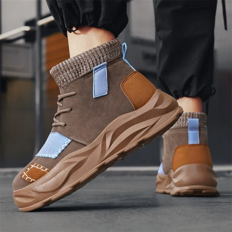 

2025 Autumn Men's Vintage High Top Thick Sole Casual Short Boots British Style Versatile Comfortable Non Slip Chunky Ankle Boots