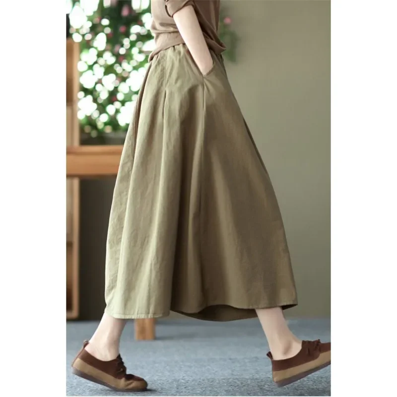 A-line Solid Color Literary Large Skirt Elegant Long Skirts Summer Woman 2023 Preppy Style Japanese Fashion Women Clothing Y2k