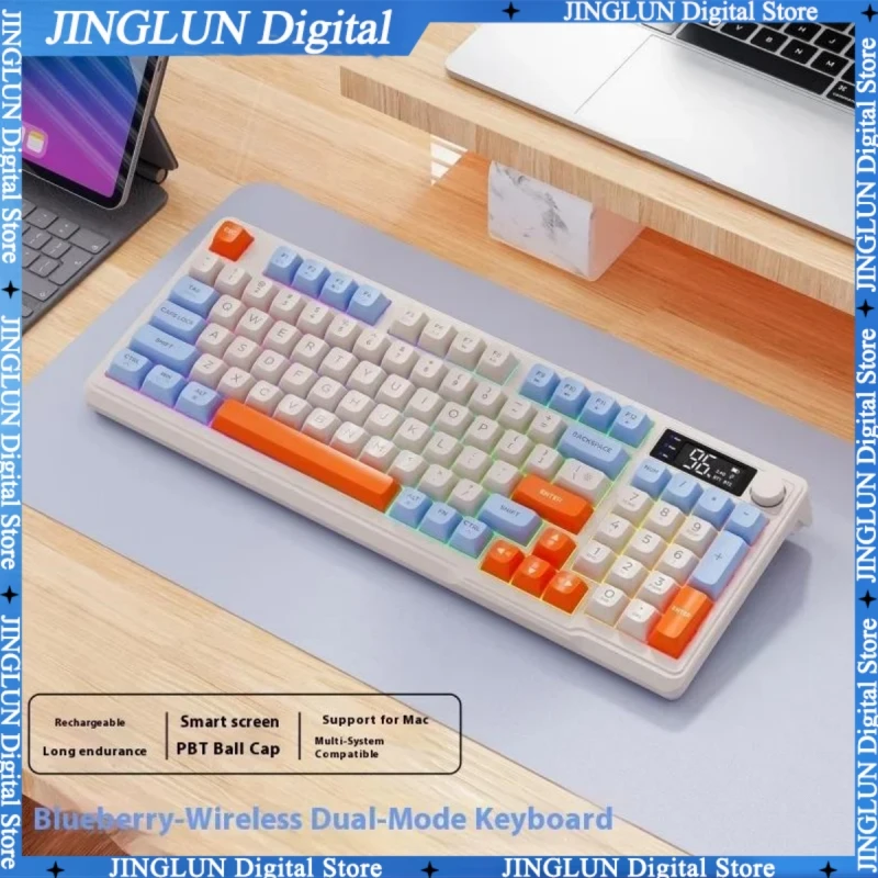 Free Wolf M96 Dual-mode Bluetooth Keyboard Wireless   Gaming Keyboard  Multi-device Connection Electronic Screen Ergonomics Gami