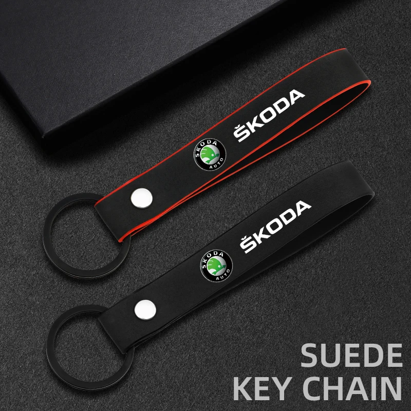 Car Keychain Suede PU Leather Car Key Chain Durable High Quality Keychain For Skoda Octavia SUPERB RAPID KAROQ FABIA YETI