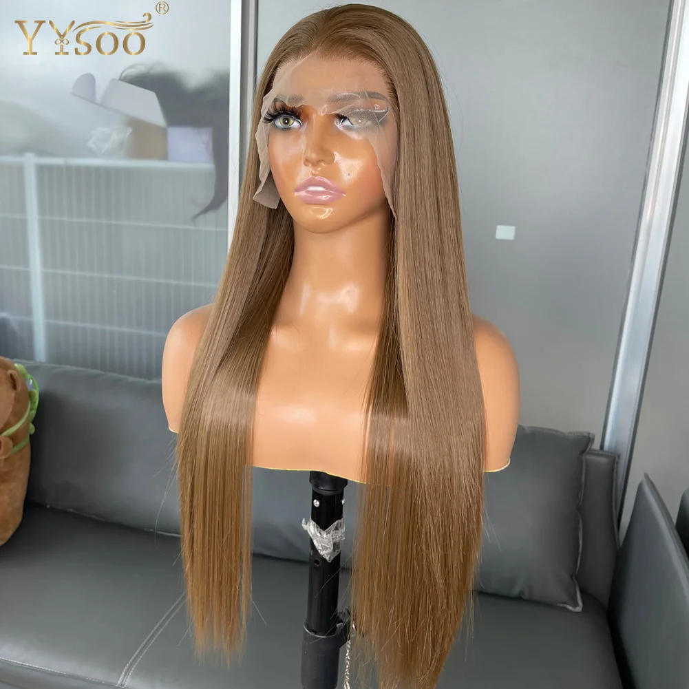 YYsoo 13x6 Futura Synthetic Lace Front Wig Silky Straight 6 Inches Deep Part High Temperature Glueless Half Hand Tied Women Wig