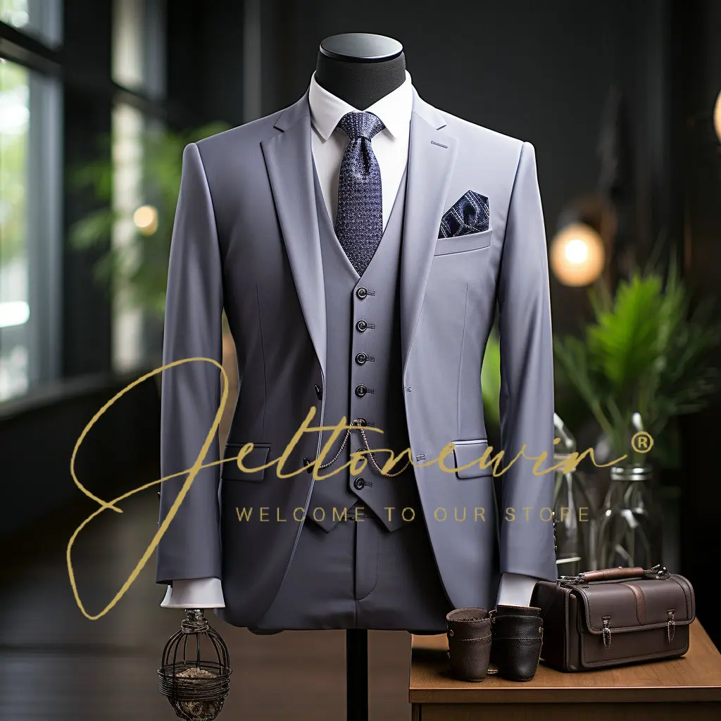 

Jacket Vest Pants Solid Color Office Business Men's Formal Suit Three Piece Set Groom Wedding Dress Trajes De Hombre