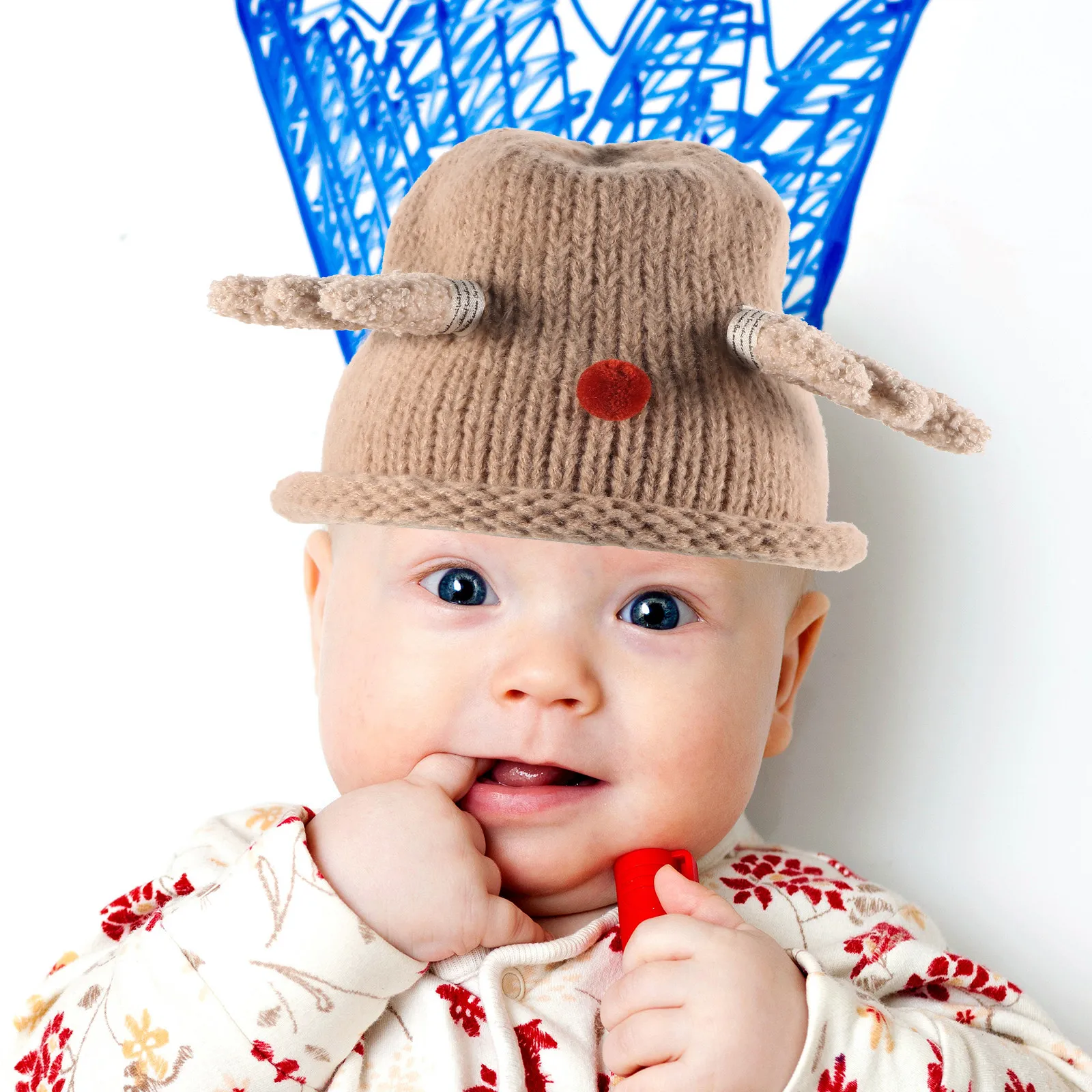 

Christmas Deer Horn Antler Warm Baby Toddler Hat Xmas Party Holiday Cute Decorative Soft Knit Chin Strap Hat Decorative Hat,