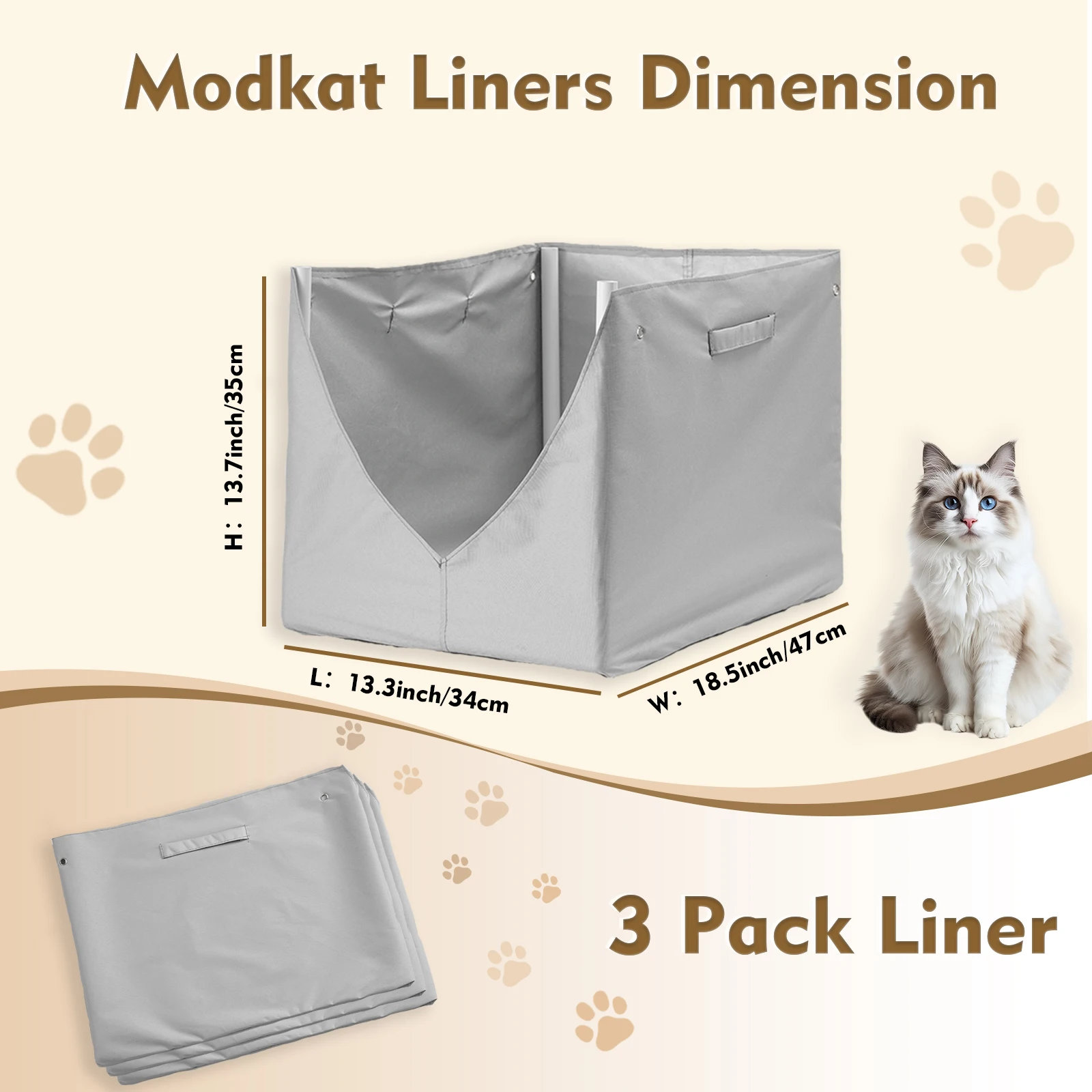 3Pack Litter Box Liners F Compatible with Modkat Flip Litter Box Liner Type F Reusable Liner Type-F with Carrying Handles