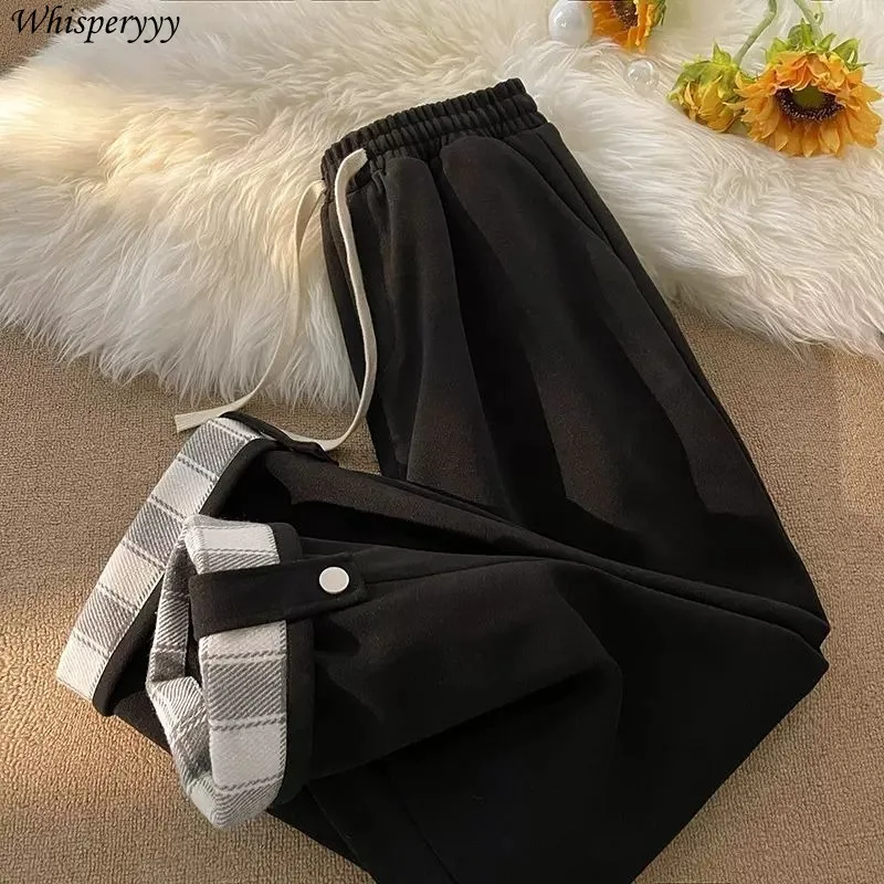 

Plaid Patchwork Trousers Men's Loose Elastic Waist Drawstring Straight Leg Wide Leg Joggers Harajuku Casual Sweatpants Male