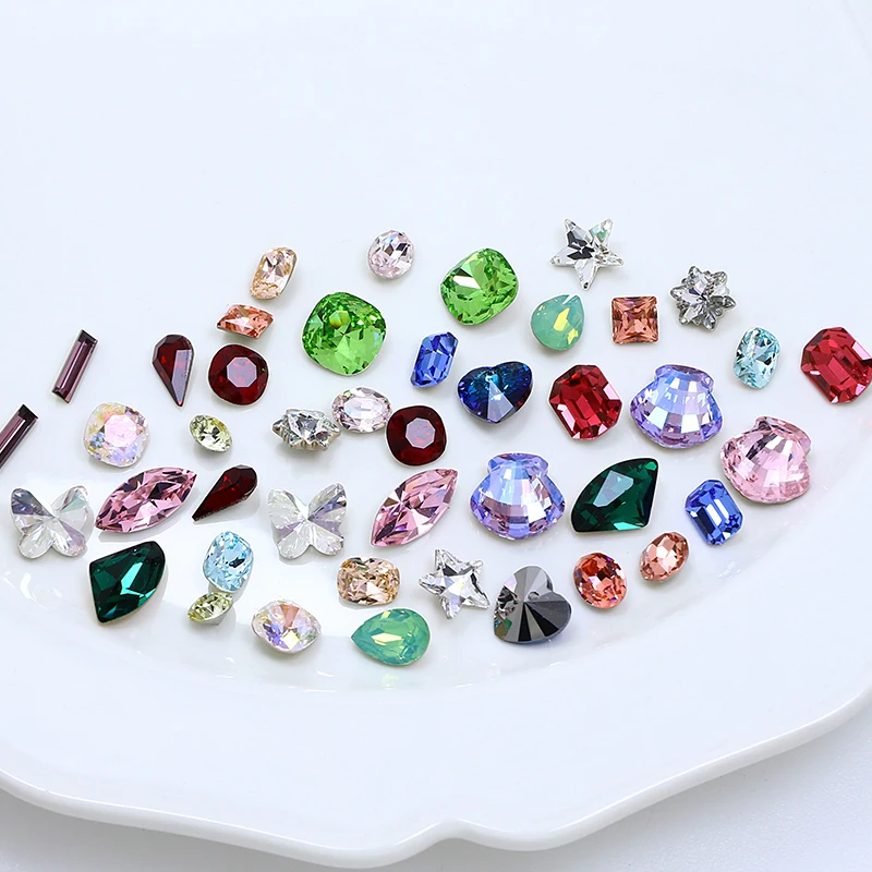 40pcs Glisten Mixed Color Size Shape Pointback Rhinestone K9 Crystal Nail Art for Clothes Shoes Bag DIY