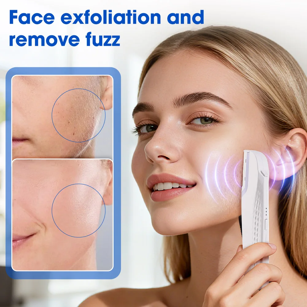 سونيك Dermaplaning الحلاقة للنساء الوجه تقشير الشعر والزغب أداة إزالة الصواميل اللحية أداة قص الحواجب مع الضوء 6 استبدال شفرات