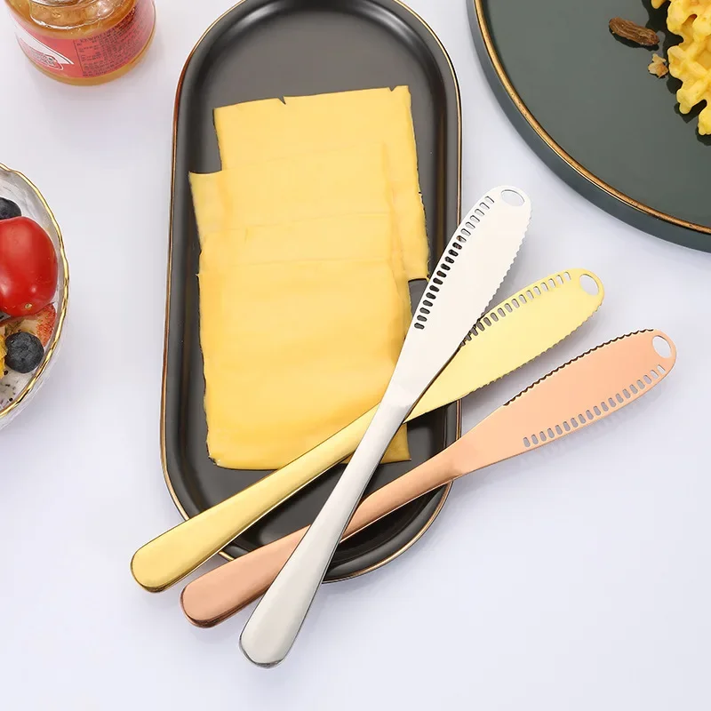 Butter Knife Holes Cheese Dessert Knife 430 Stainless Steel Jam Knife Cutlery Toast Wipe Cream Bread Cheese Cutter Kitchen Tools