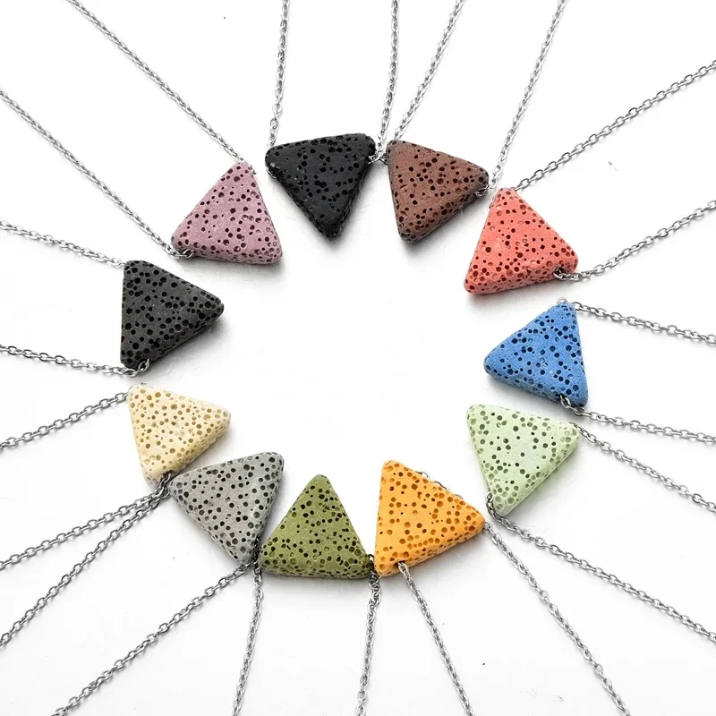 Colourful Triangle Lava Stone Essential Oil Diffuser Necklace Aromatherapy Volcanic Rock Stone Stainlesss Steel Chain Jewelry