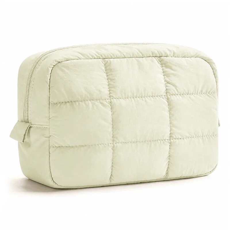 Quilted Puffy Travel Makeup Bag Women Portable Soft Cosmetic Storage Toiletry Organizer Pouch