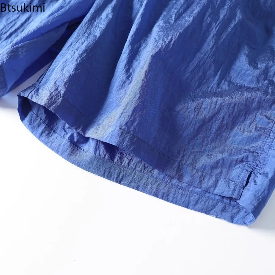 New 2025 Summer Men's Shorts Solid Color Anti Exposure Beachwear Sports Fitness Pants Thin Quick Drying Breathable Casual Pants