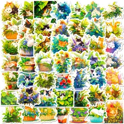 Autocollant en PVC plante fraîche chat pour enfants, décoration esthétique, scrapbooking, papeterie coréenne, fournitures scolaires pour enfants, 10 pièces, 30 pièces, 50 pièces