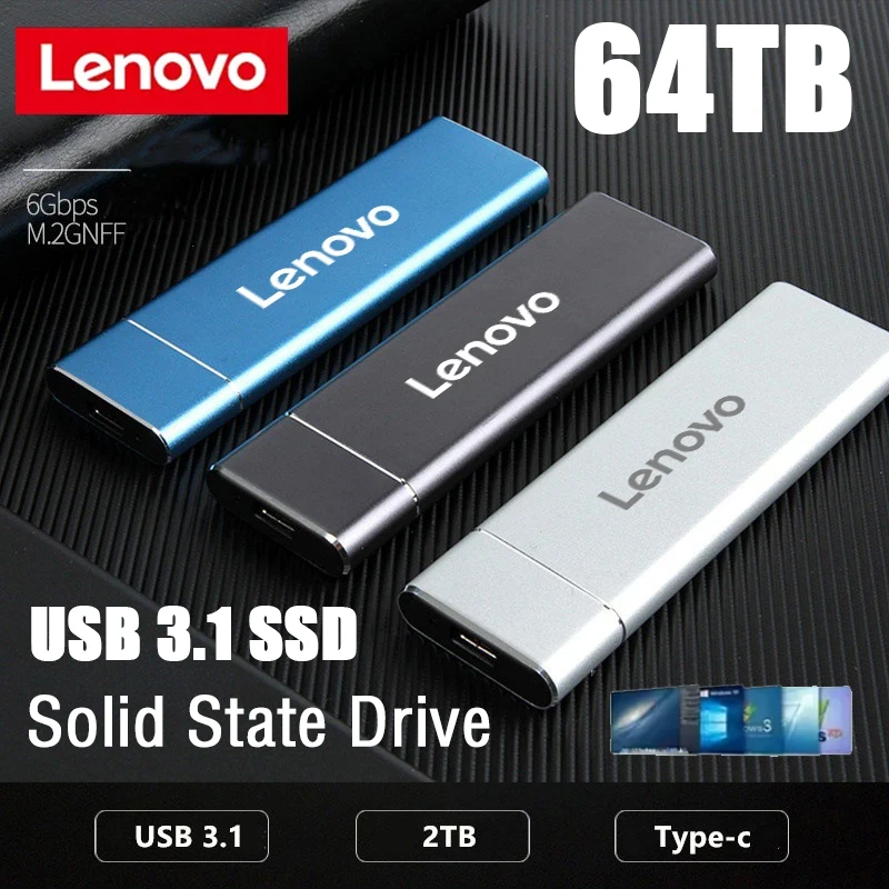 Original Lenovo nouveau disque dur externe Portable 2 to 64 to disque SSD Mobile USB 3.1 disque dur externe ssd pour ordinateur Portable Mac
