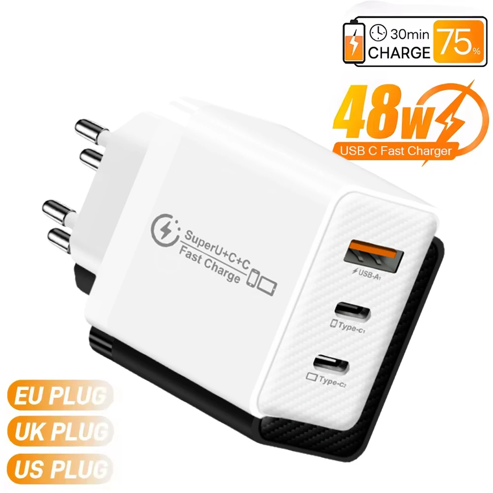 48W USB Type C Charger QC3.0 Fast Charging Mobile Phone Charger Power Adapter PD Wall Charger For iPhone Samsung Xiaomi Huawei