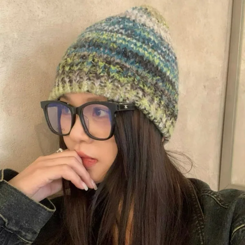 Rainbow Beanie Hat Sweet Knitted Gradient Tie Dye Color Outdoor Winter Warm High Elastic Fashion Casual Women Men Hip Hop Caps