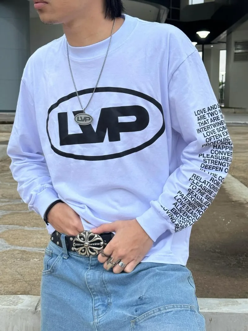 

The new Harajuku Y2K letter pattern printed loose long-sleeved Gothic high street men casual pullover retro hip-hop punk T-shirt