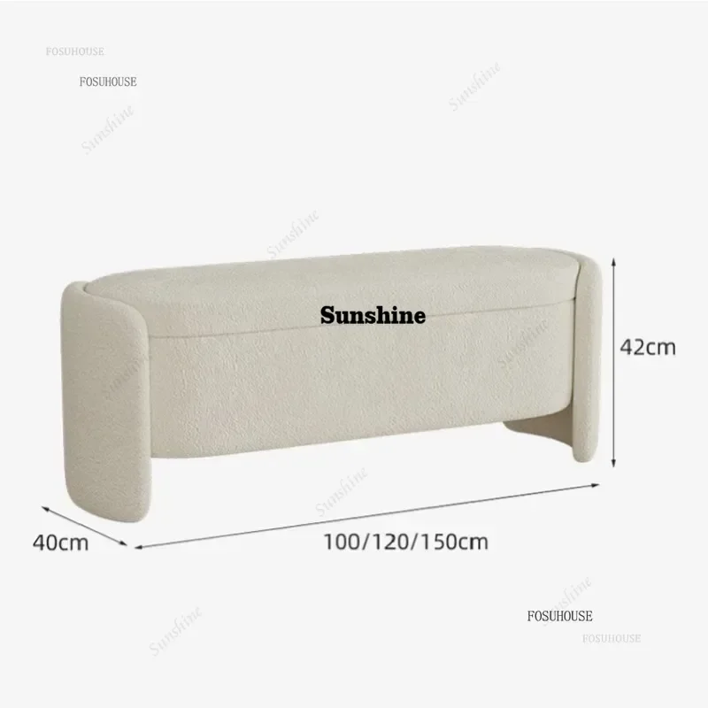 Multi-functional Lamb Wool Storage Shoe Stool Nordic Bed End Stools Luxury Home Ottomans Cloak Upholstered Bench