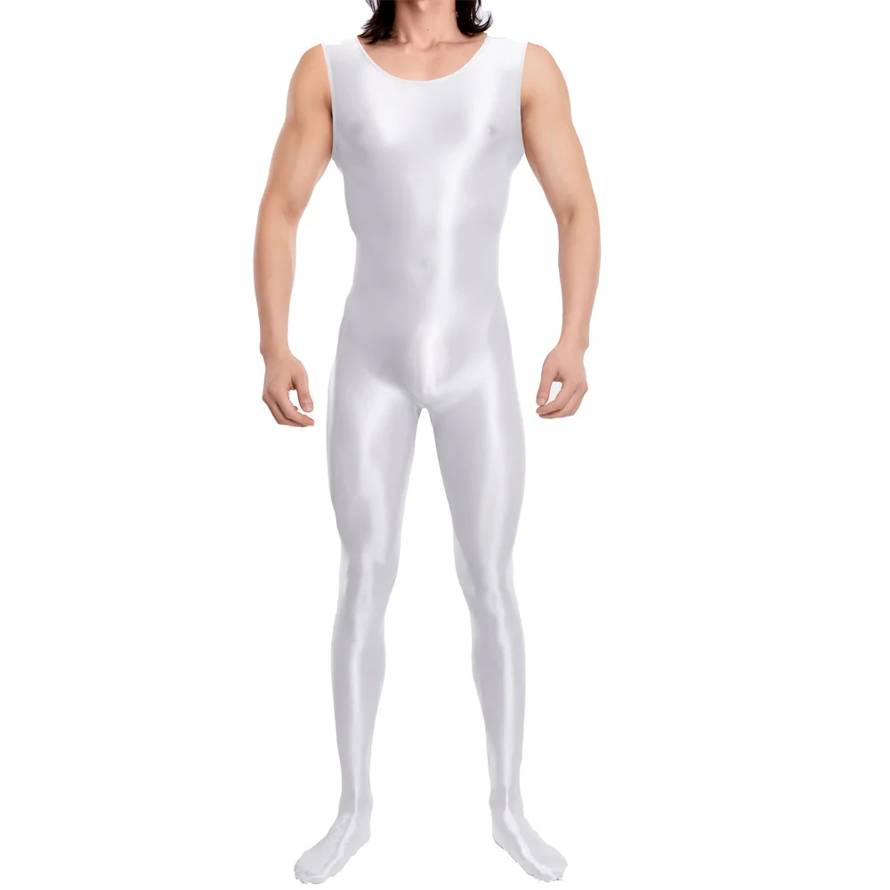 Body senza maniche da uomo sexy Body completo trasparente lucido a olio Body intimo intero Tute Pagliaccetti elasticizzati solidi