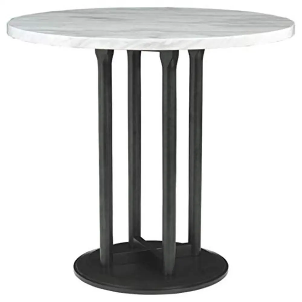 Contemporary Round Counter Height Dining Table Faux Marble Tubular Base Mindi Veneer Engineered Wood Urban Flair Hairpin Legs